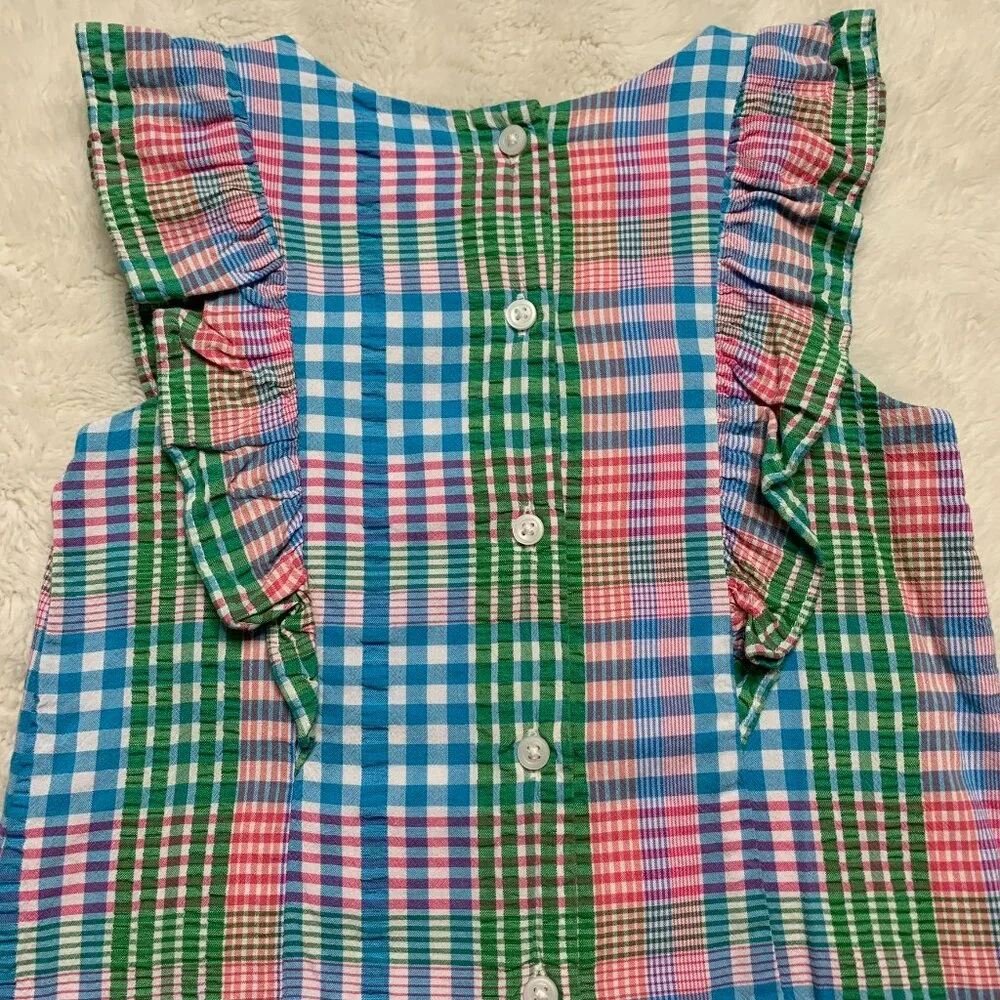 Janie and Jack Little Girls Plaid Multicolor Sleeveless Button Down Blouse 4Y